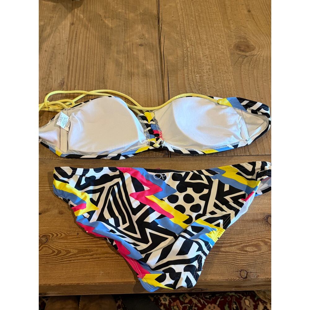 OP Bikini Set 80s 90s Colorful Geometric Print Large Black White Pink Yellow - Picture 7 of 7
